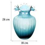 Vase Luxueux Rayé Bleu Givré Col Ondulé - Vignette | Vase Cute