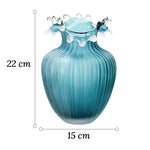 Vase Luxueux Rayé Bleu Givré Col Ondulé - Vignette | Vase Cute