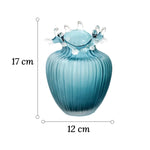 Vase Luxueux Rayé Bleu Givré Col Ondulé - Vignette | Vase Cute