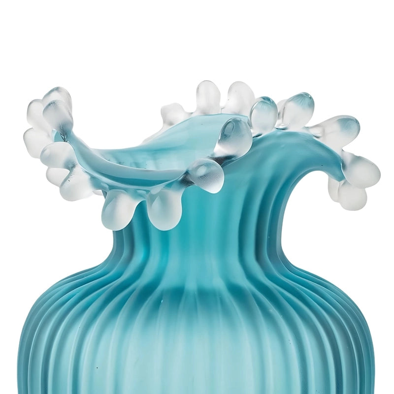 Vase Luxueux Rayé Bleu Givré Col Ondulé présentation du col.