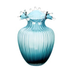 Vase Luxueux Rayé Bleu Givré Col Ondulé - Vignette | Vase Cute