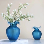 Vase Luxueux Rayé Bleu Givré Col Ondulé - Vignette | Vase Cute