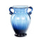 Vase Moderne Amphore Bleu avec Anses présentation sans fleurs sur fond blanc.