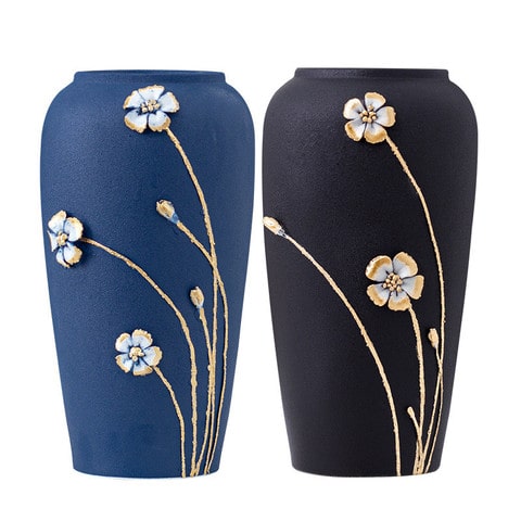 Vase Monochrome Bleu ou Noir en céramique présentation des modèles bleu et noir sur fond blanc.