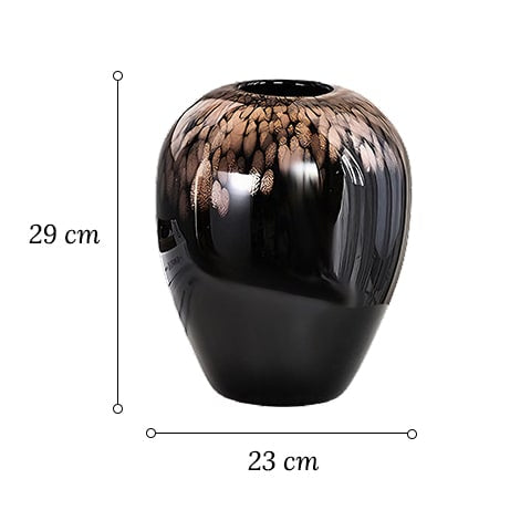 Vase noir pailleté doré en verre dimensions du modèle A sur fond blanc.