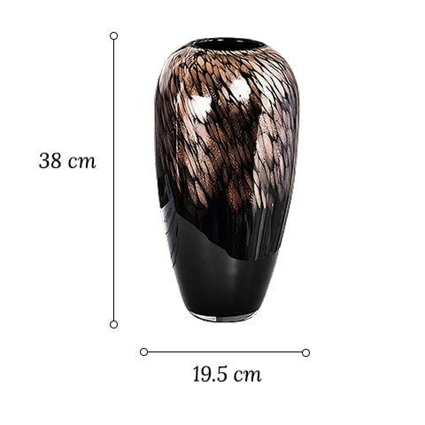 Vase noir pailleté doré en verre dimensions du modèle B sur fond blanc.