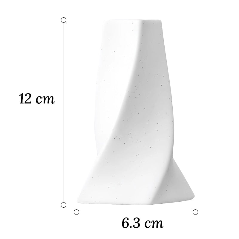 Vase Original Blanc Moucheté en céramique présentation du modèle B 12 cm dimensions sur fond blanc.