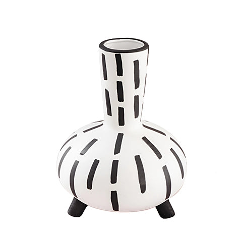 Vase original noir et blanc lignes pointillées en céramique.