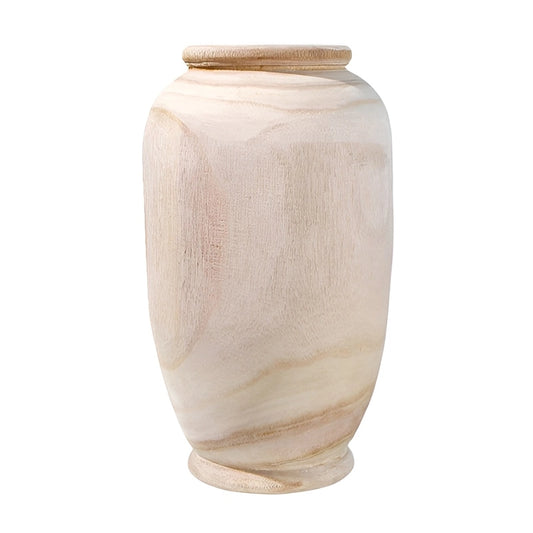Vase Ovale Artisanal Rustique en Bois, présentation du modèle L sans fleurs sur fond blanc.