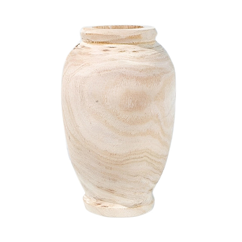 Vase Ovale Artisanal Rustique en Bois, présentation du modèle S sans fleurs sur fond blanc.