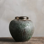Vase Ovoïde en Grès Vieilli Finition Patinée Col Bronze - Vignette | Vase Cute