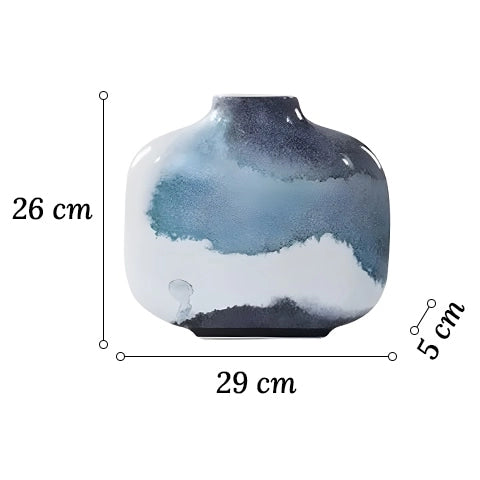 Vase Paysage d'Encre Créatif en Céramique dimensions du modèle A sur fond blanc.