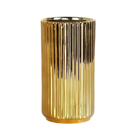 Vase plaqué or rayé raffiné en céramique modèle M.