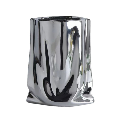 Vase plissé élégant or ou argent en céramique modèle Argenté.