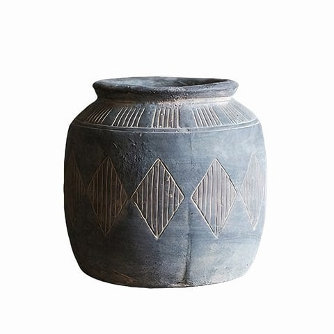 Vase pot style art ancien motifs losanges du modèle L sur fond blanc.