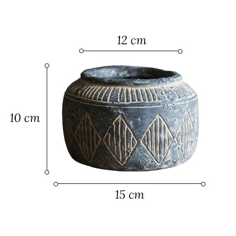 Vase pot style art ancien motifs losanges dimensions du modèle M sur fond blanc.