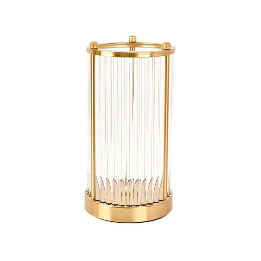 Vase Raffiné Colonne Transparente Cadre Doré, présentation du modèle Grand sans fleurs sur fond blanc.