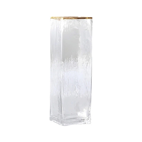 Vase rectangulaire opalisé bordure dorée en verre modèle M.