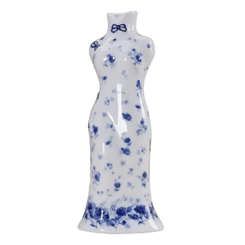 Vase robe kimono chinois bleu et blanc en Porcelaine style A.