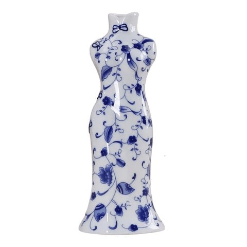 Vase robe kimono chinois bleu et blanc en Porcelaine style C.