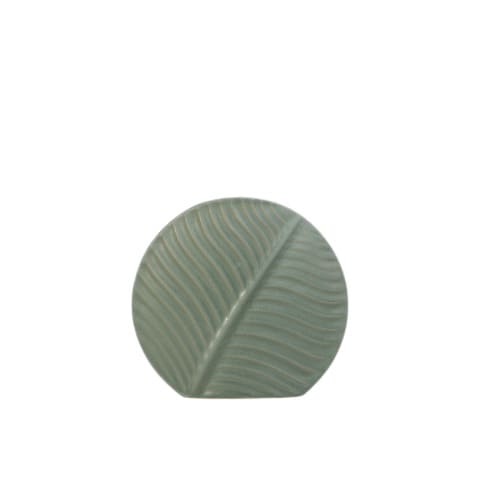 Vase rond motif feuille en céramique modèle gris.
