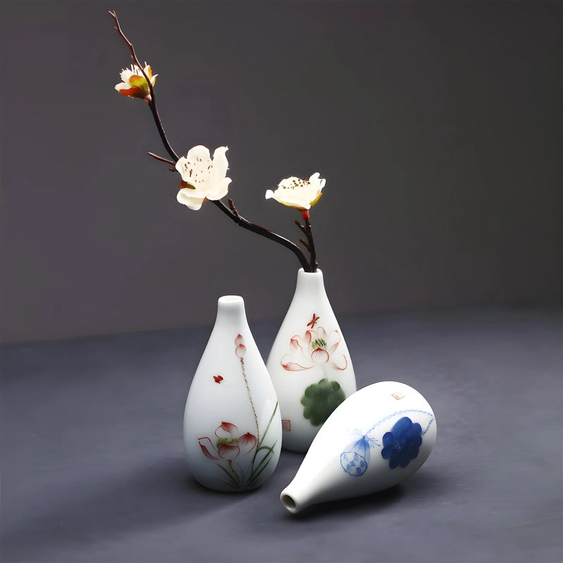 Vase Soliflore Chinois Motif Fleurs en porcelaine, présentation de tous les modèles avec fleurs.