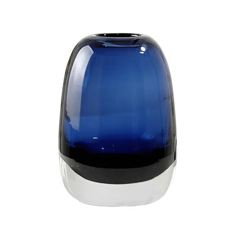 Vase soliflore ovale bleu translucide en verre modèle Bleu Nuit M.