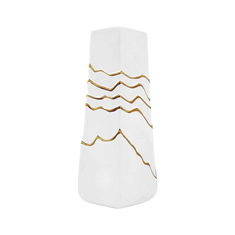 Vase Sophistiqué Polygone Blanc et Doré en Céramique modèle M.