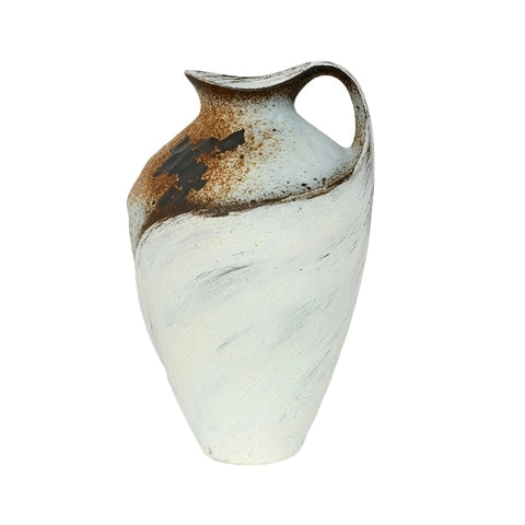Vase Style Wabi Sabi Forme Cruche en Céramique modèle Blanc et Marron.