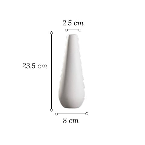 Vase tendance blanc nordique en céramique modèle Moyen avec dimensions sur fond blanc.
