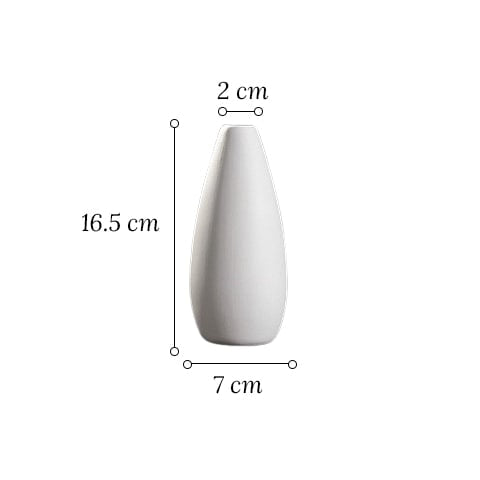 Vase tendance blanc nordique en céramique modèle Petit avec dimensions sur fond blanc.