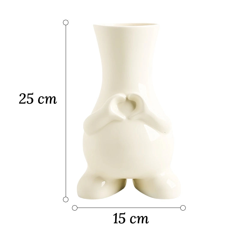 Vase Tendance Bonhomme Dessin Animé dimensions du modèle A 25cm sur fond blanc.
