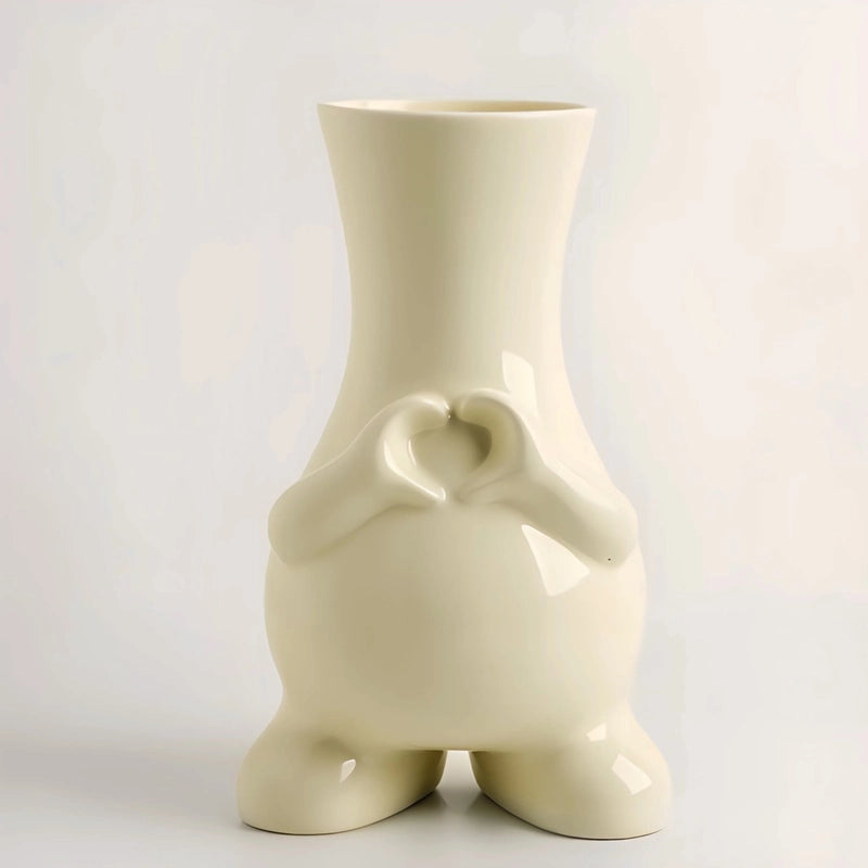 Vase Tendance Bonhomme Dessin Animé présentation du modèle A sans fleurs sur une table blanche.