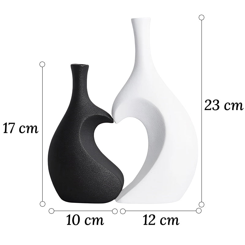 Vase Tendance Duo Cœur Design en Céramique dimensions sur fond blanc 23cm.