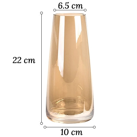 Vase translucide reflet irisé en verre dimensions de tous les modèles sur fond blanc.