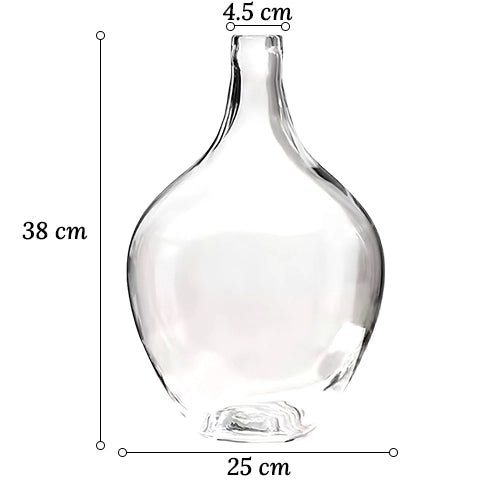 Vase transparent Dame Jeanne en verre dimensions du modèle L sur fond blanc.