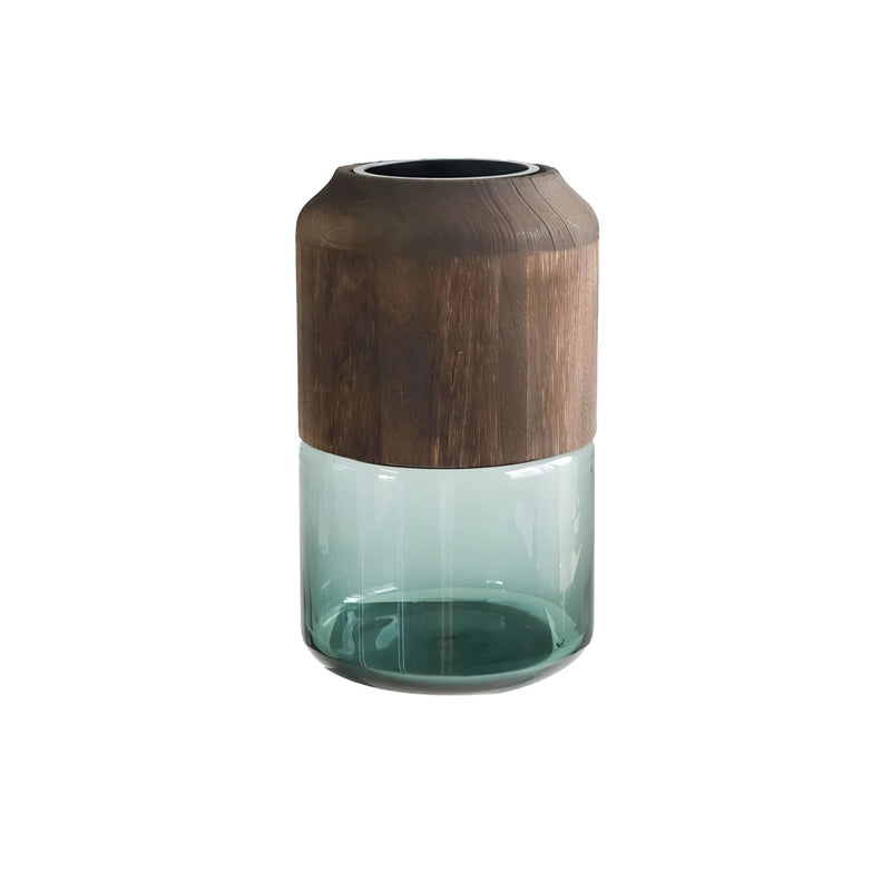 Vase Tubulaire Transparent Bi-Matières présentation du modèle Petit sans fleurs sur fond blanc.