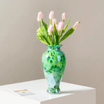 Vase Vert Émeraude Raffiné Motif Abstrait - Vignette | Vase Cute