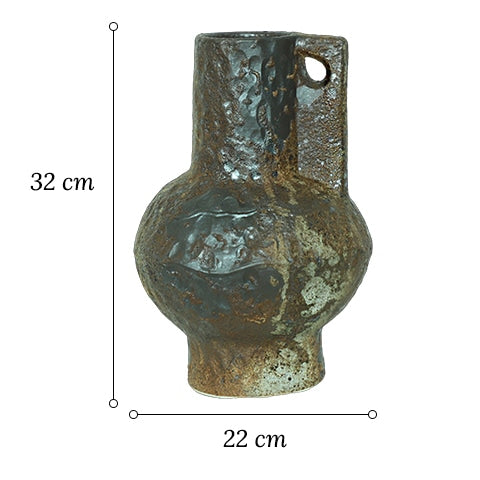 Vase vieilli style antique en céramique dimensions des modèles B sur fond blanc.
