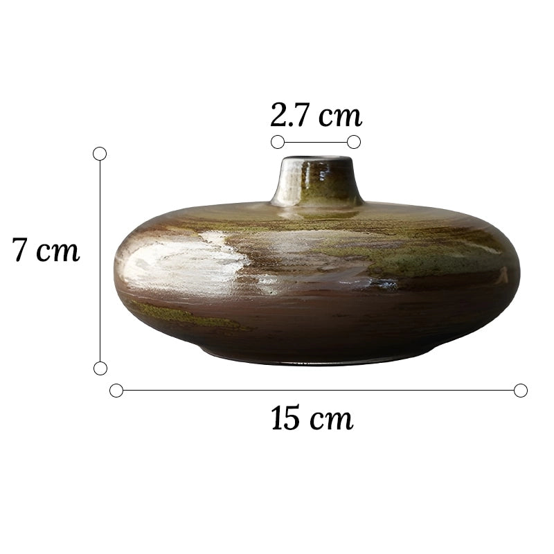 Vase Vintage Poterie Ikebana en Céramique dimensions sur fond blanc.