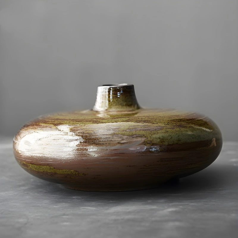Vase Vintage Poterie Ikebana en Céramique présentation modèle vert.