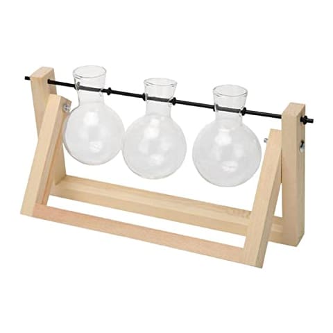 Vase soliflore bulle sur support balancier en Bois & fer & verre présentation couleur Bois Blanc taille L