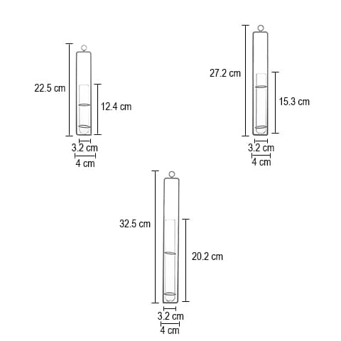 Soliflore Design tube suspendu en Fer Forgé et Verre, dimensions tailles S, M et L.