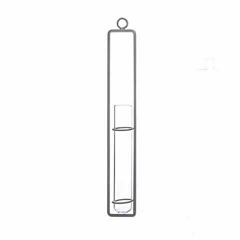 Soliflore Design tube suspendu en Fer Forgé et Verre, Gris taille M.