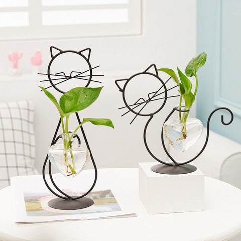 Vase soliflore Petit Chat cœur craquant en Verre soliflore Chat Noir & Chat debout Noir