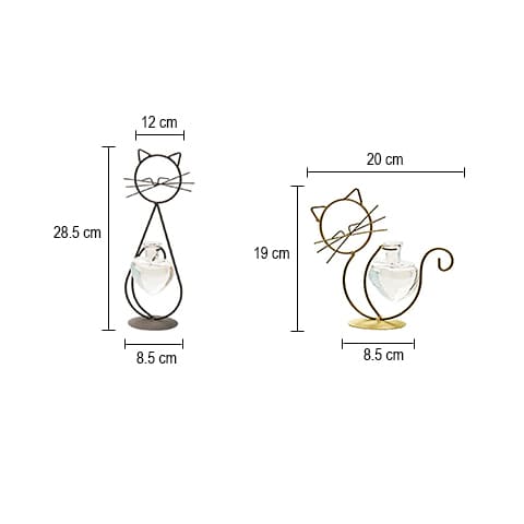 Soliflore original petit chat cœur craquant en Verre & Fer forgé dimensions styles 1 & 2