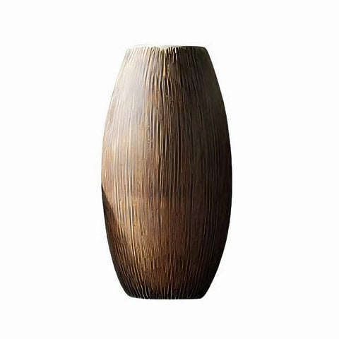 Vase artisanal marron aspect écorce rayée en Céramique style B