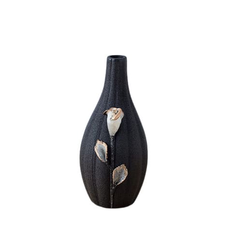 Vase motif fleur en Céramique modèle Noir A présentation sur fond blanc.