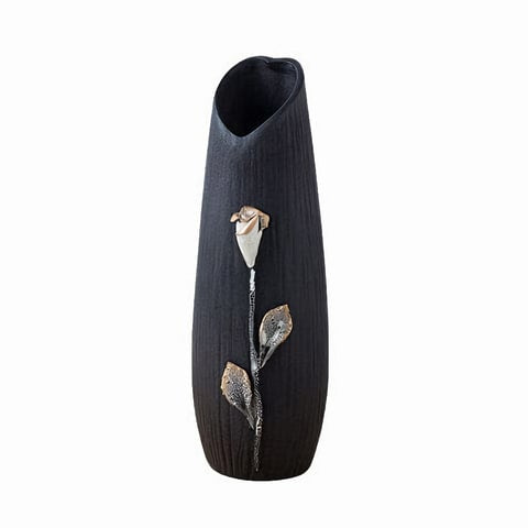 Vase motif fleur en Céramique modèle Noir B présentation sur fond blanc.