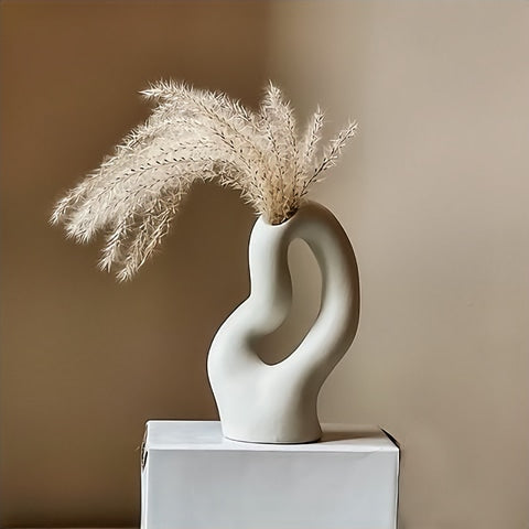 Vase gris clair sculpture abstraite - Céramique original Vase Cute Gris clair présentation fleurs séchées